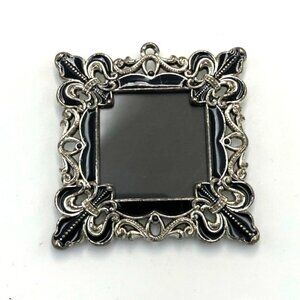 Black Enamel & Faux Pearl Photo Picture Frame Hanging Square Holds 1.75" x 1.75"